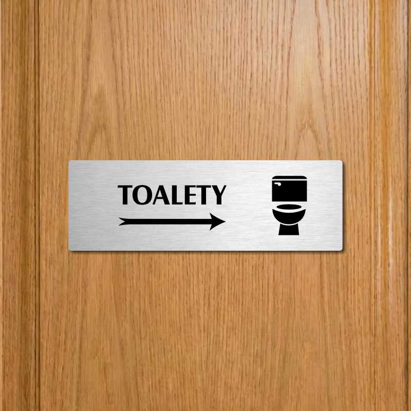 Toalety vpravo, 240x79mm, stříbrná popiska 